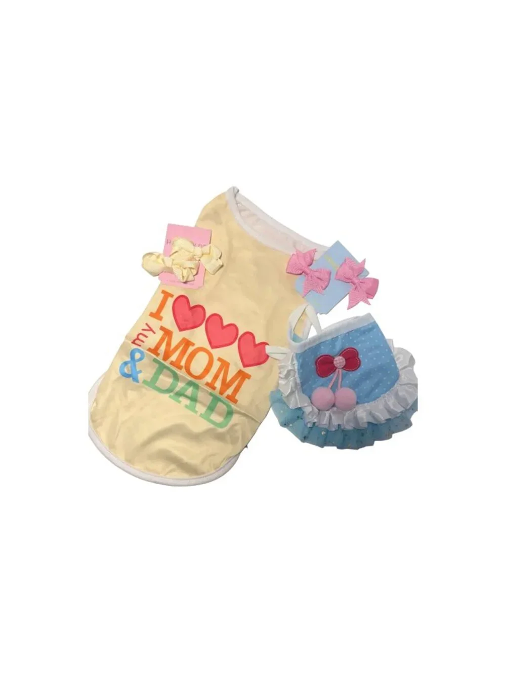 I Love Mom & Dad Dog Outfit | Blue Tutu & Hair Bows